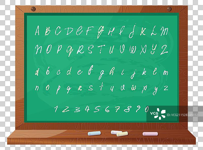 学校绿板上的手写粉笔字母表图片素材