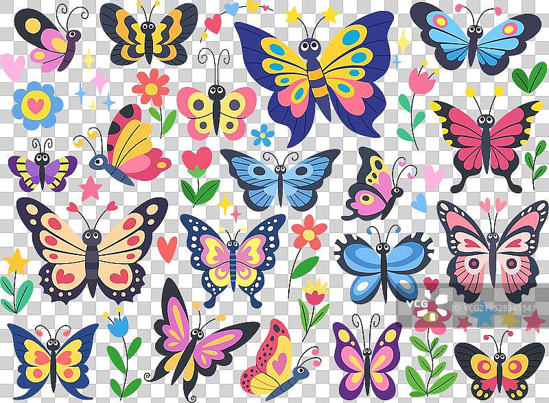 儿童蝴蝶与花朵的可爱系列图片素材