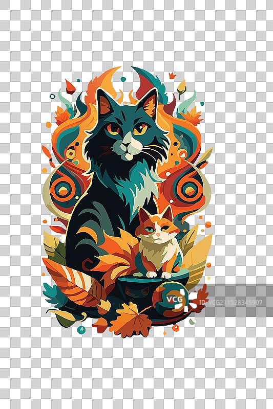 猫脸艺术 - 色彩斑斓的特写图片素材