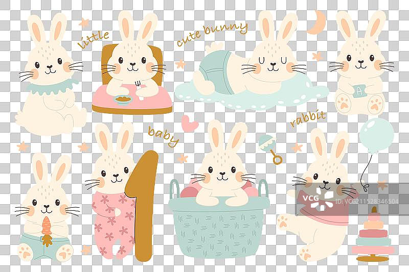 可爱的兔子森林动物设计，适合婴儿使用图片素材