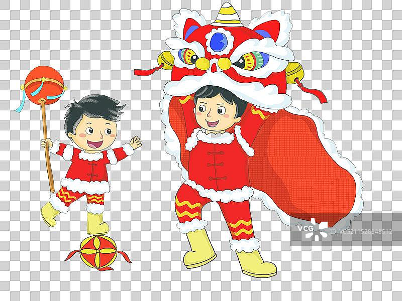 新年春节儿童孩子舞狮子图片素材