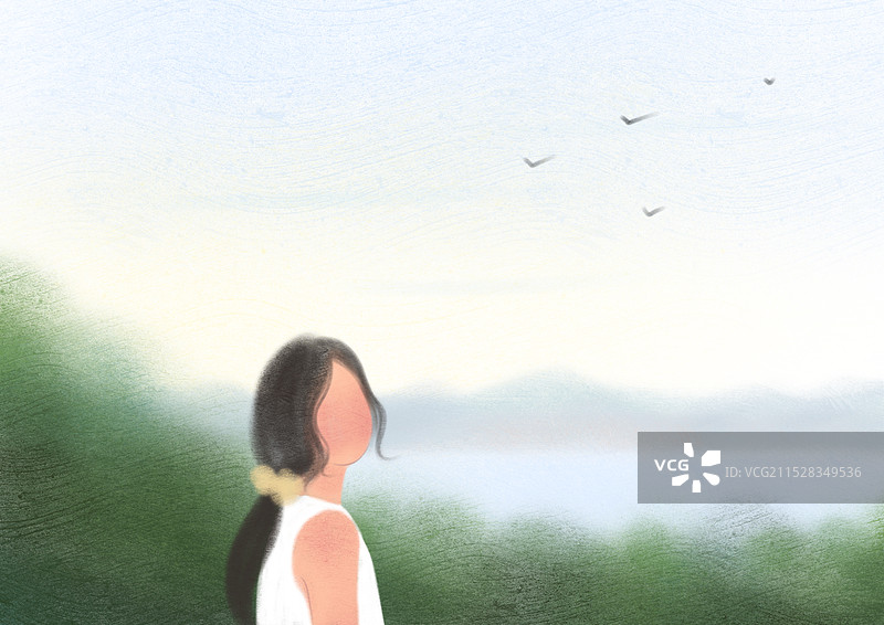 山里的女孩风景插画图片素材