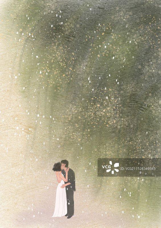 浪漫树下的情侣风景插画图片素材