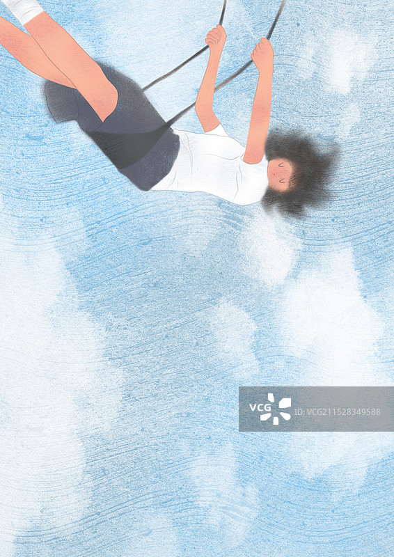 在云端荡秋千的人风景插画图片素材