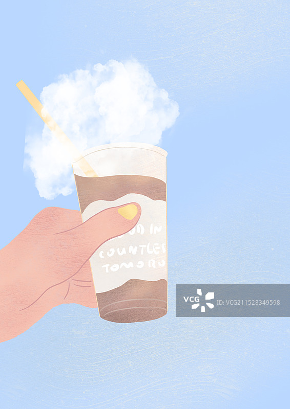 手拿一杯云朵咖啡美食插画图片素材