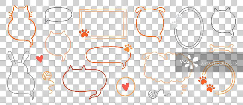 可爱的猫狗宠物框架与对话气泡手绘套装图片素材