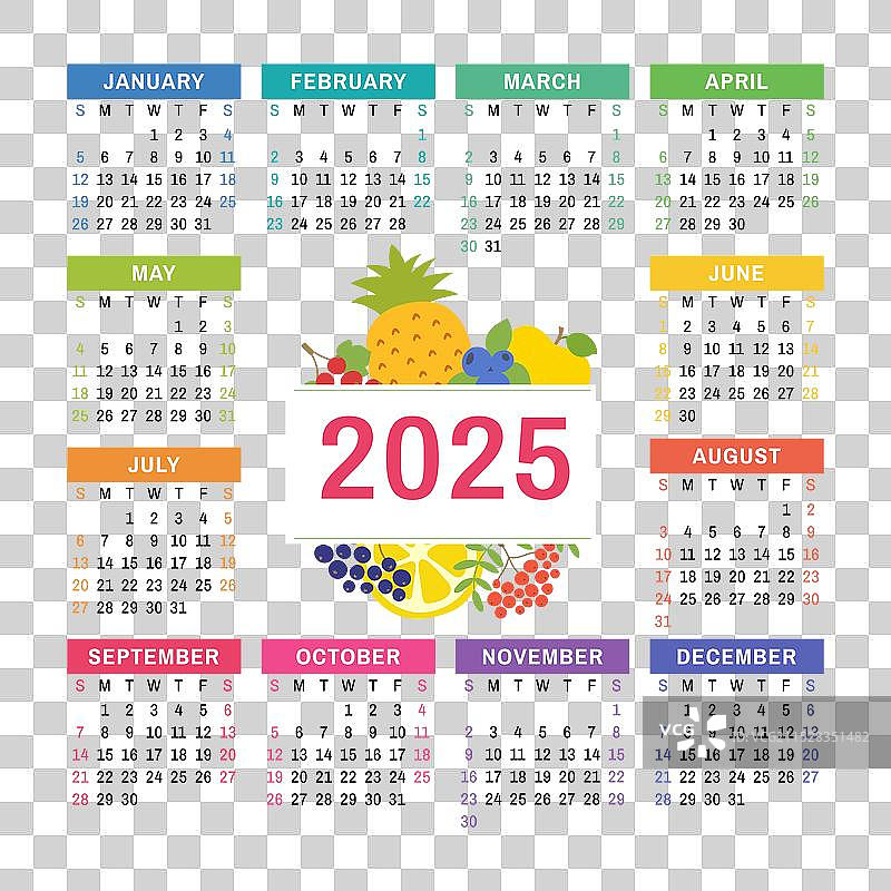 2025年有机健康食品彩色水果日历图片素材