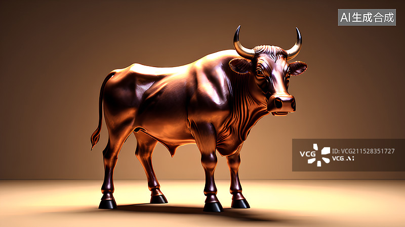 【AI数字艺术】聚光灯下的铜牛 证券股市主题插画图片素材