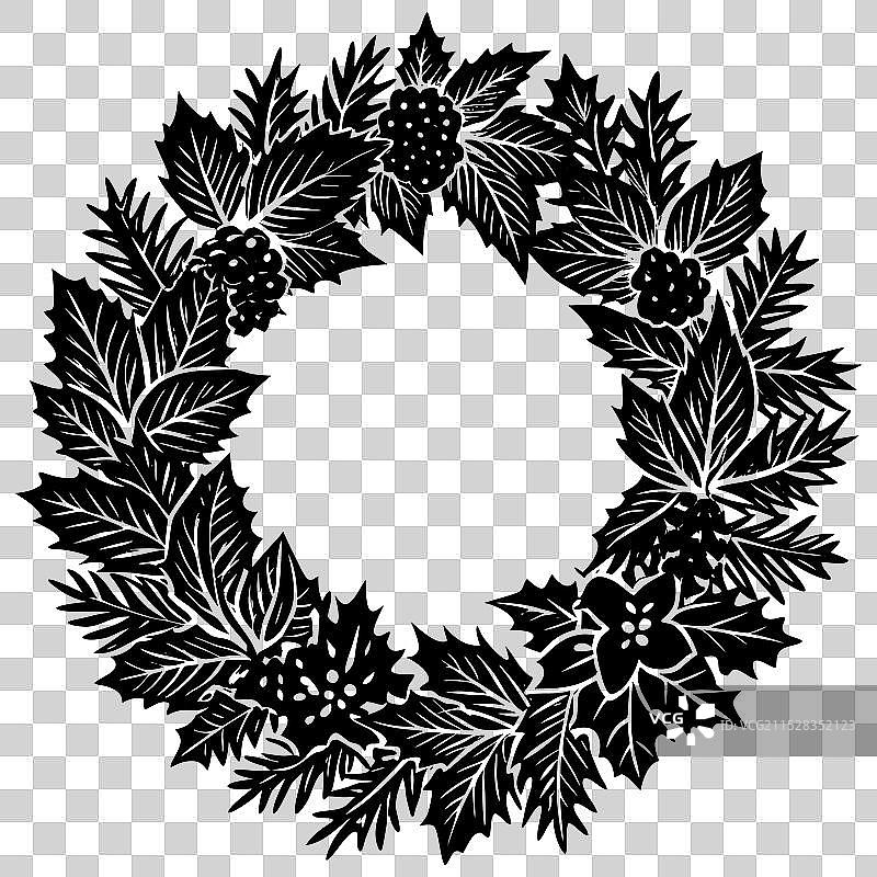 艺术蜡笔质感的冬季花环剪影图片素材