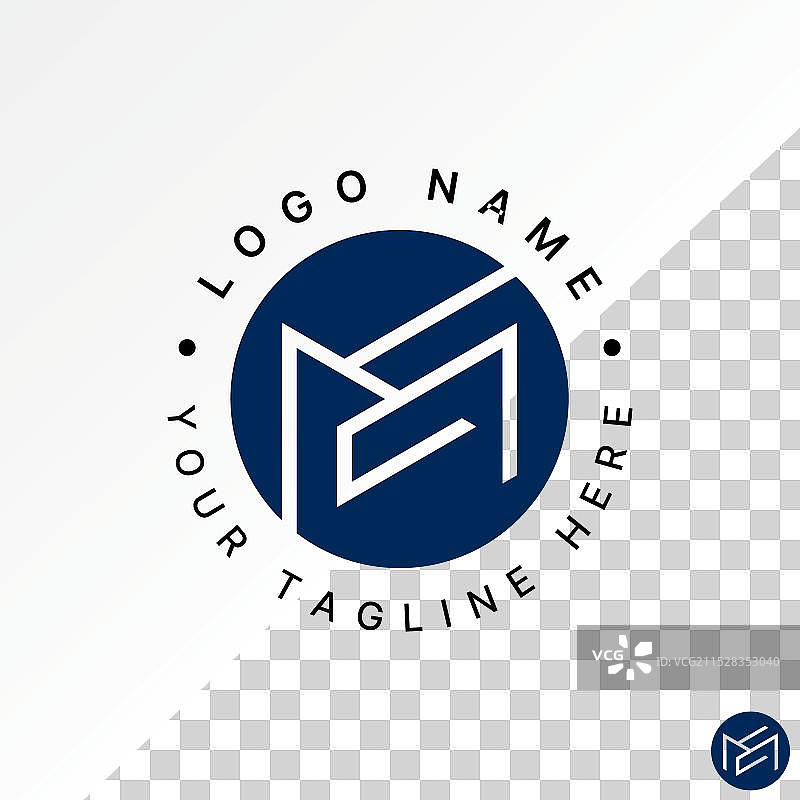 独特的初始字母“me”或“em”字体线条圆形徽章图片素材