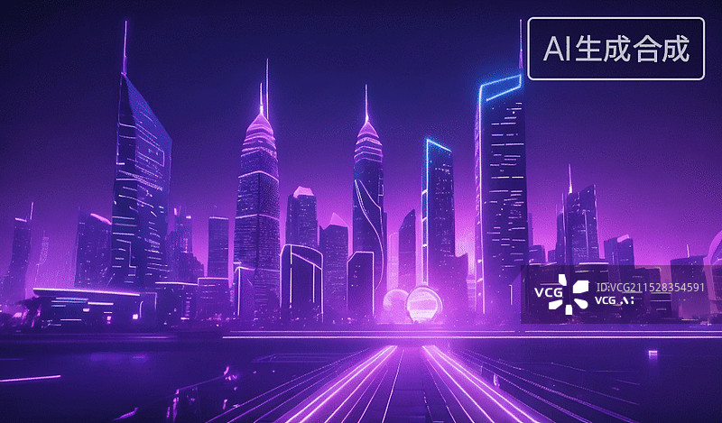 【AI数字艺术】未来都市霓虹夜景图片素材
