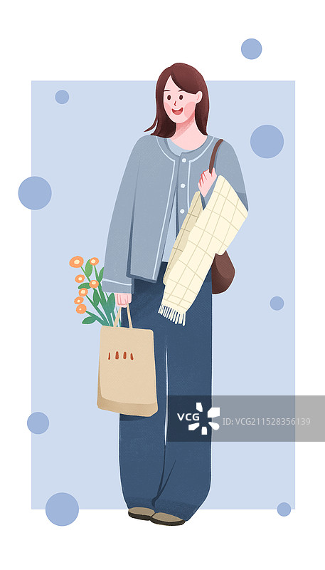 文艺女孩穿搭服装站姿清新人物壁纸插画图片素材