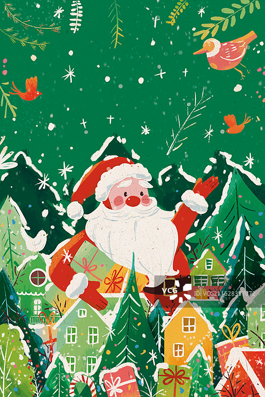 圣诞主题圣诞老人派送礼物治愈系场景圣诞图片素材