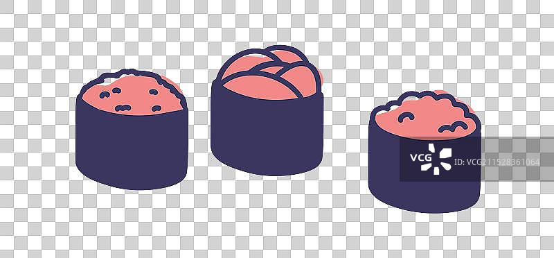 海苔包裹的军舰寿司卷，上面放有配料图片素材