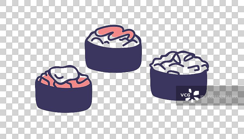 海苔包裹的军舰卷寿司，上面装饰着配料图片素材