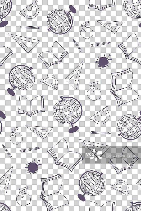 无缝图案，包含学校用品的涂鸦图片素材