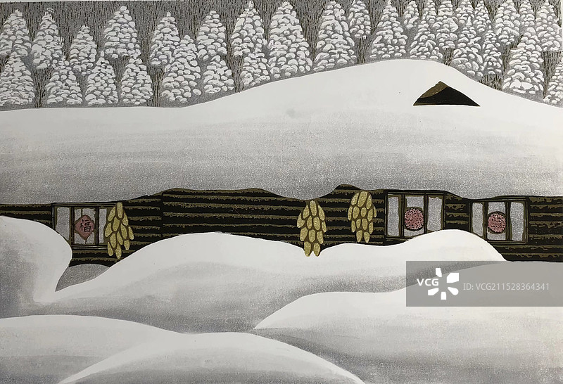 《猫冬》木板水印图片素材