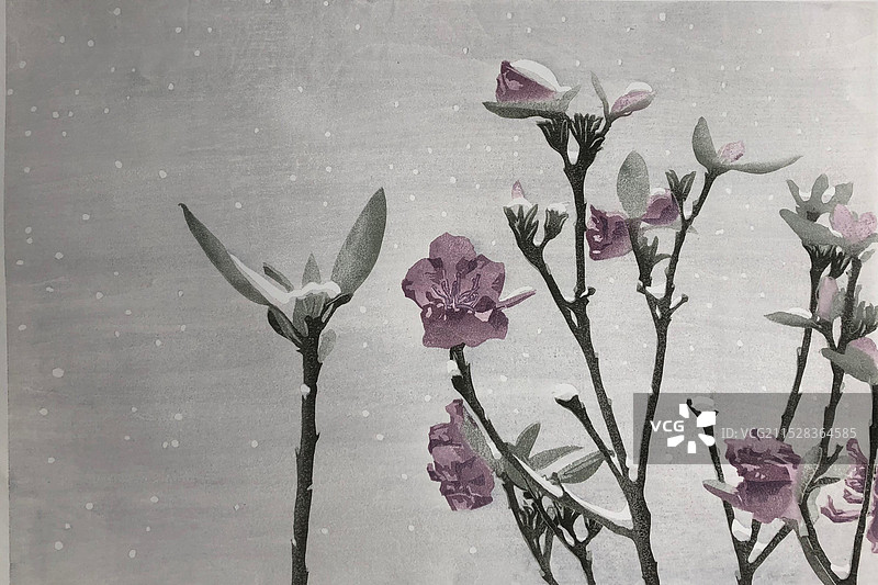 《俏雪》木板水印图片素材