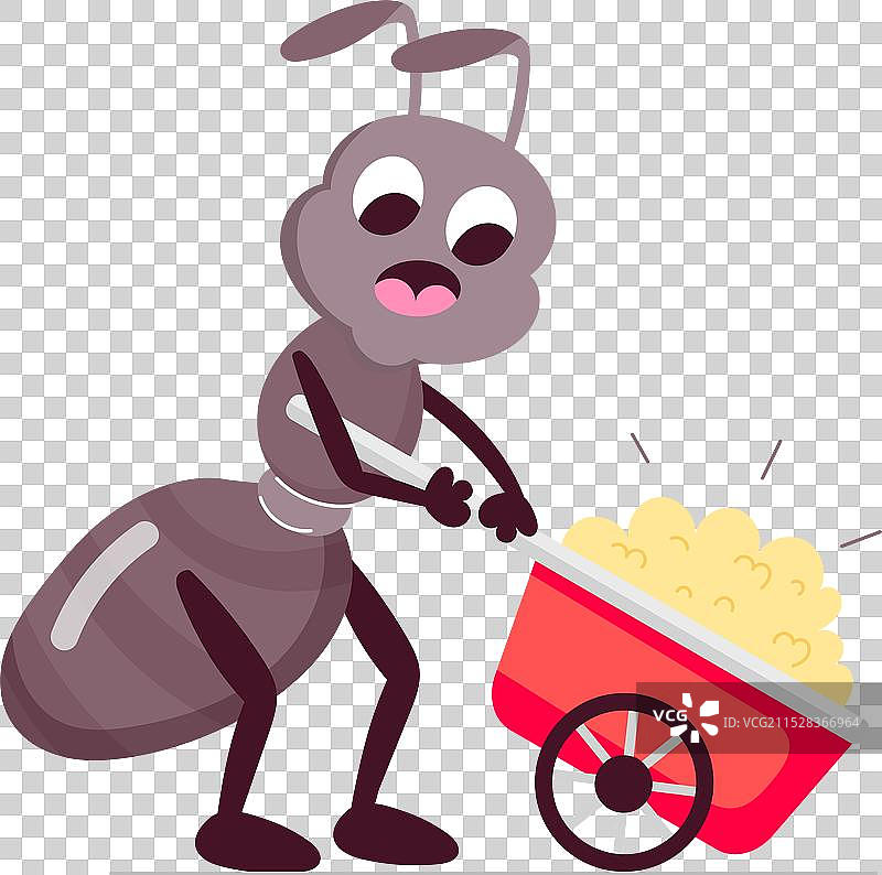 基本的RGB卡通风格蚂蚁拖着木头的贴纸图片素材