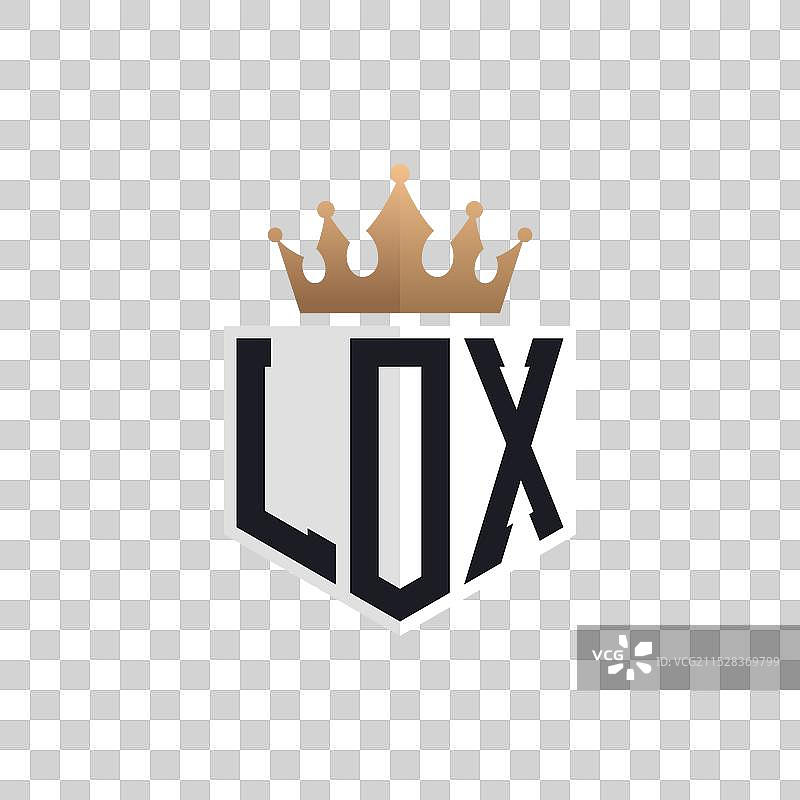 奢华的鱼子酱标志，配有皇冠和优雅的首字母LOX图片素材