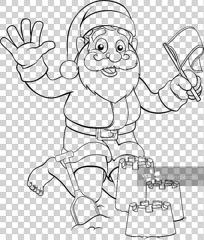 圣诞老人正在海滩上堆沙堡图片素材