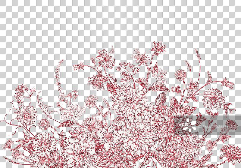 复古风格的花园花卉雕刻卡片图片素材