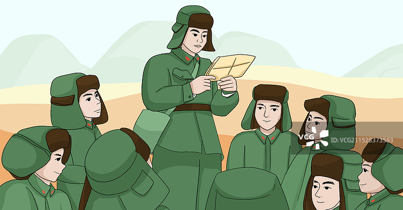 雷锋精神士兵战友卡通插画图片素材