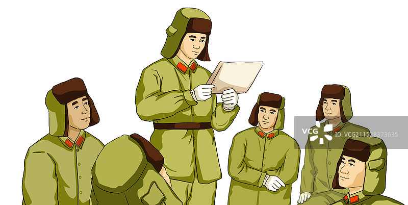 雷锋精神士兵战友卡通插画图片素材