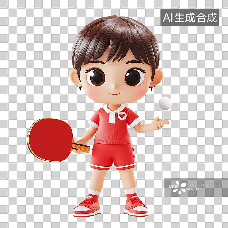 【AI数字艺术】免抠三维卡通红衣女兵乓球图片素材