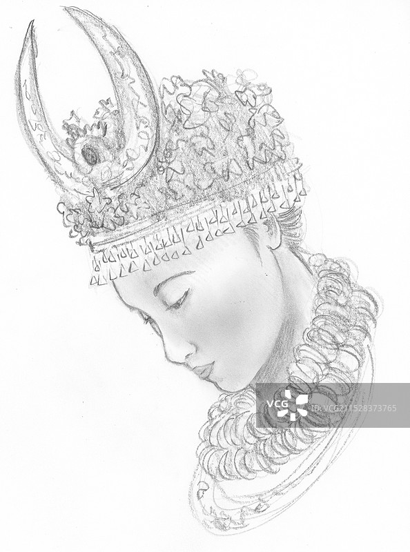 苗族青年女性头像铅笔素描速写人物侧面元素插画图片素材