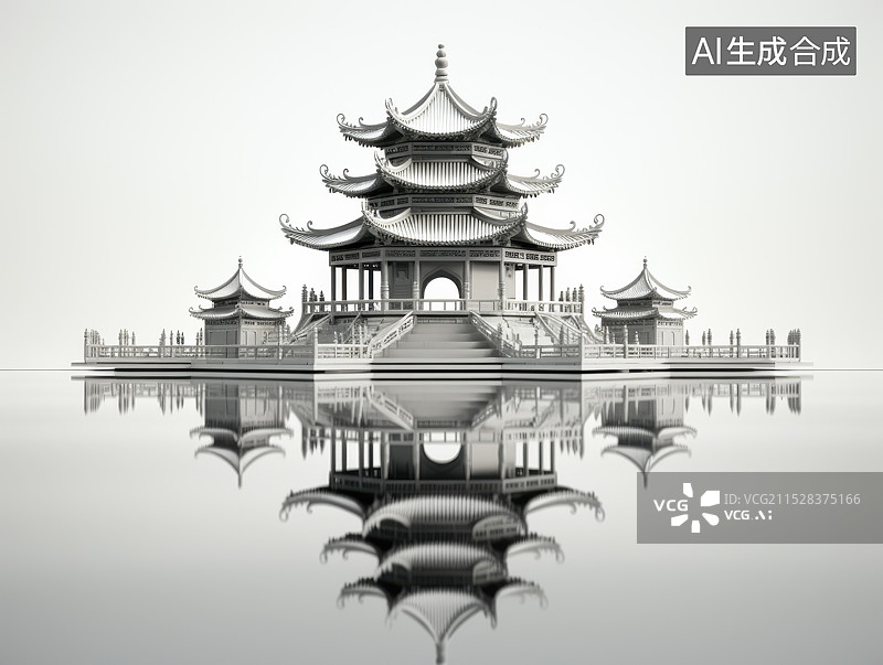 【AI数字艺术】AI数字艺术水墨画中国文化建筑透明水晶外立面建筑外部反射建筑结构宫殿玻璃设计全息图三维图形未来运动模图片素材