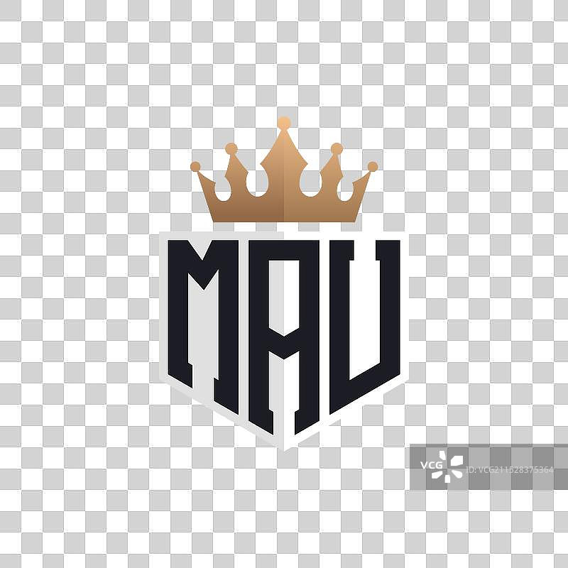 奢华的MAU标志，带有皇冠和优雅的首字母MAU图片素材