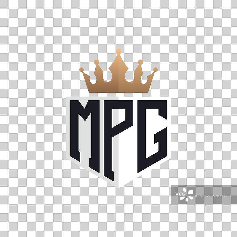 奢华的MPG标志，配有皇冠和优雅的MPG首字母。图片素材