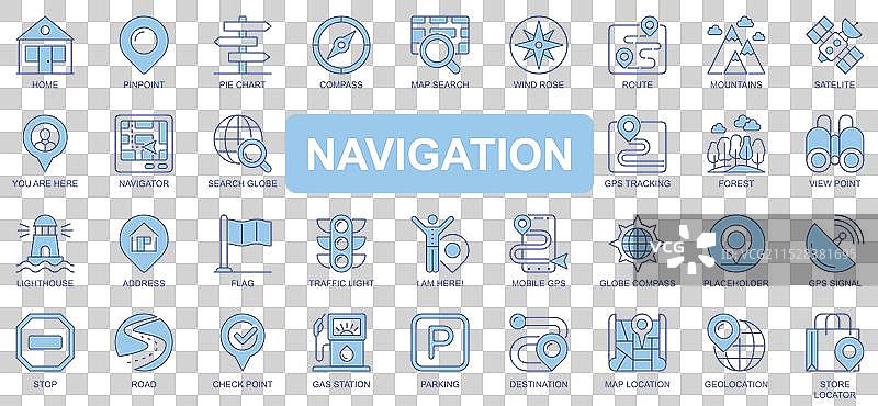 双色轮廓线条的导航图标集图片素材