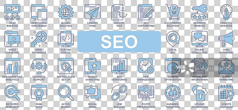 双调轮廓线条设计的SEO图标集图片素材