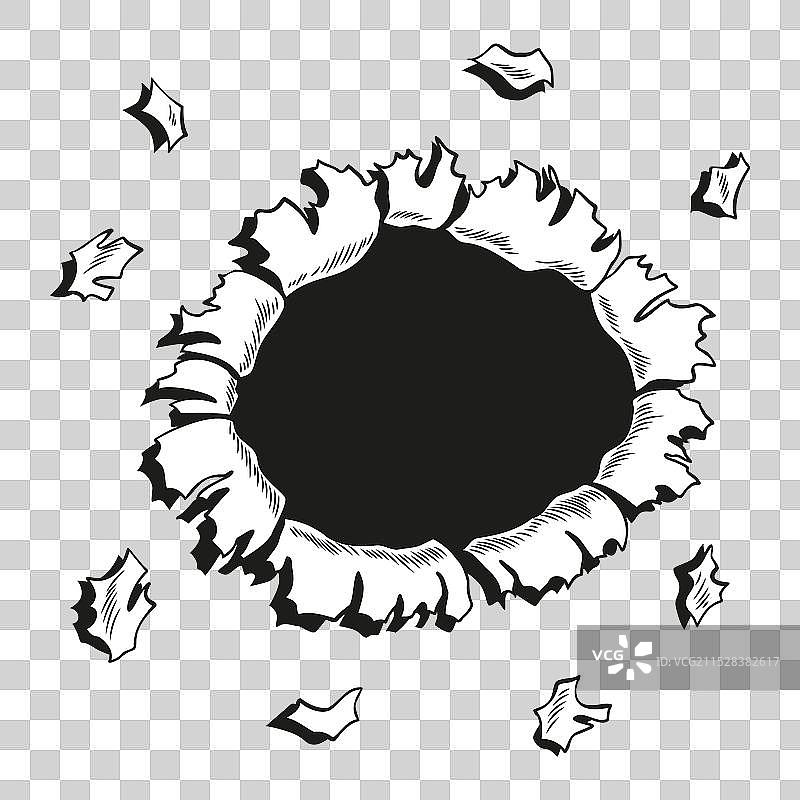 漫画书风格的纸张上有一个洞图片素材