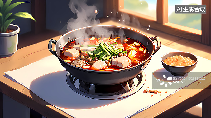 【AI数字艺术】火锅美食插画图片素材