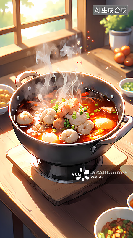 【AI数字艺术】火锅美食插画图片素材