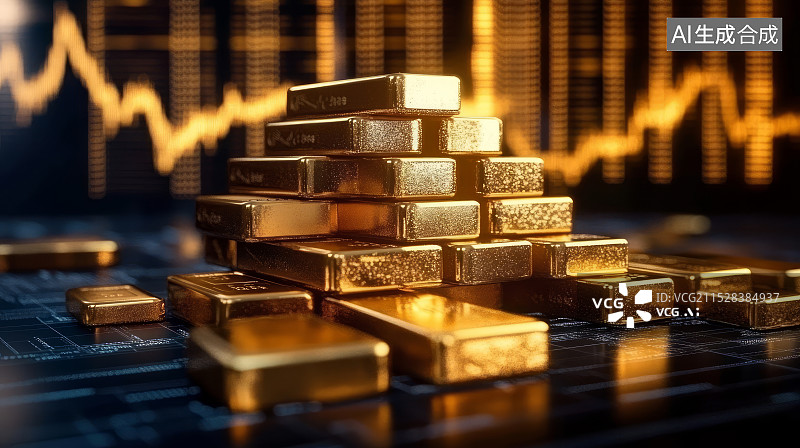 【AI数字艺术】黄金价格和金融股市走势概念图片素材