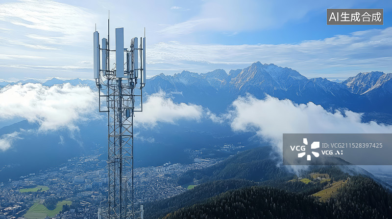 【AI数字艺术】5G网络信号塔通讯基站特写图片素材