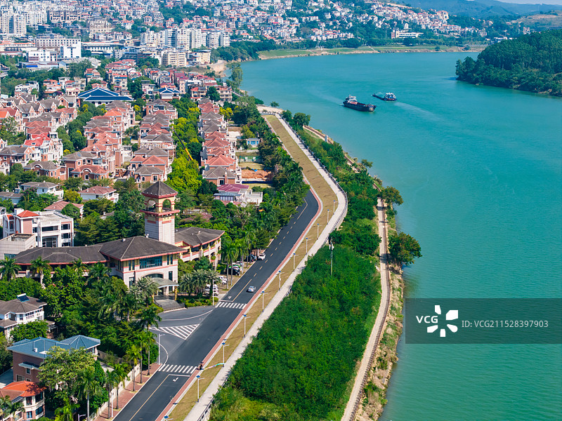 南宁灵龟路航拍图别墅区江滨别墅邕江边图片素材