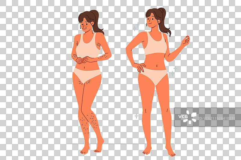 女孩使用脱毛和激光脱毛。图片素材