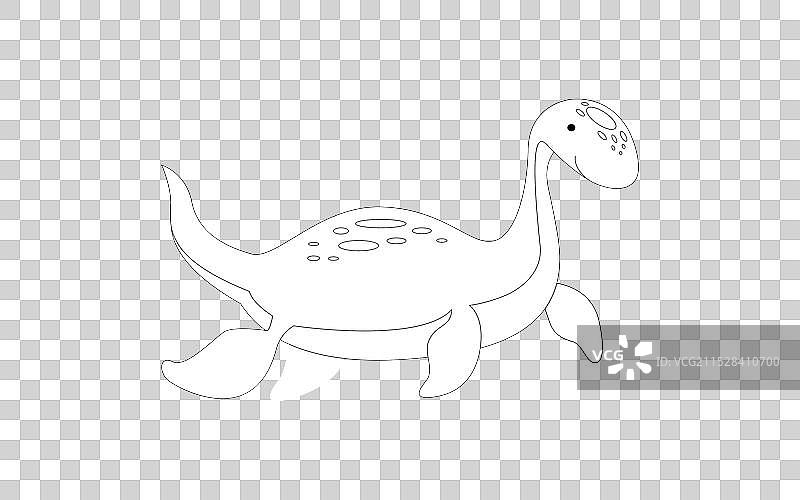 可爱的蛇颈龙轮廓卡通恐龙图片素材