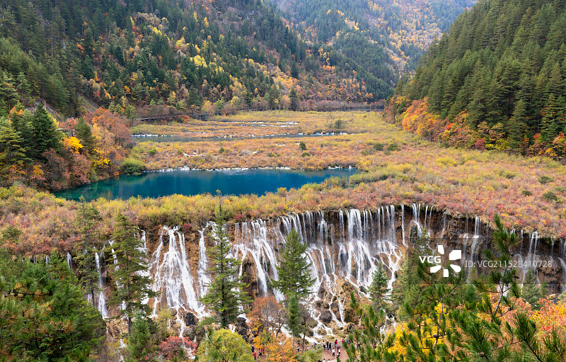 秋天的九寨沟诺日朗瀑布图片素材