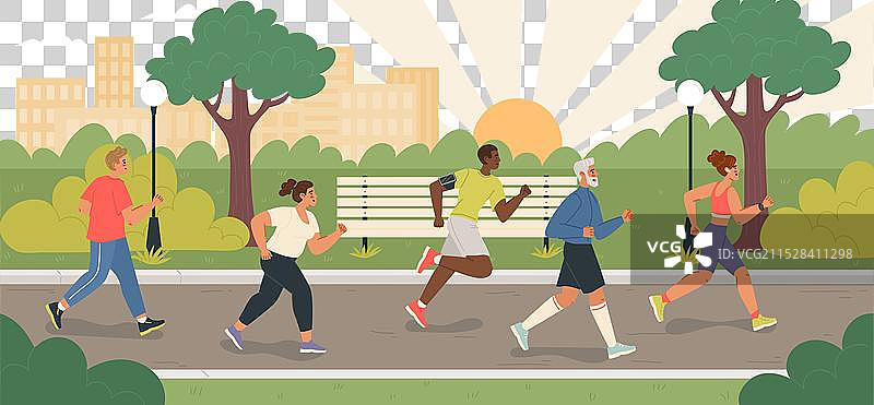不同年龄的人在公园里跑步图片素材
