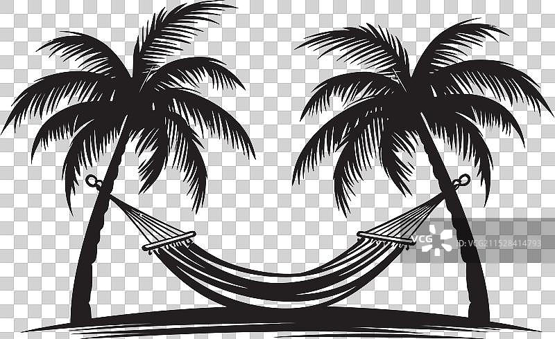 热带天堂，吊床在两棵棕榈树之间摇曳图片素材