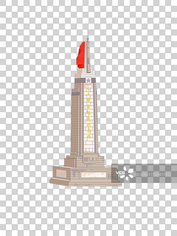建筑旅游景点红色文化宣传教育江西八一南昌起义纪念塔石碑军旗手绘水彩庄严肃穆免抠元素图片素材