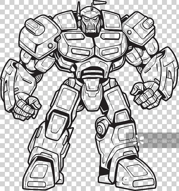 机械精通黑色徽章在武器上的机器人图片素材