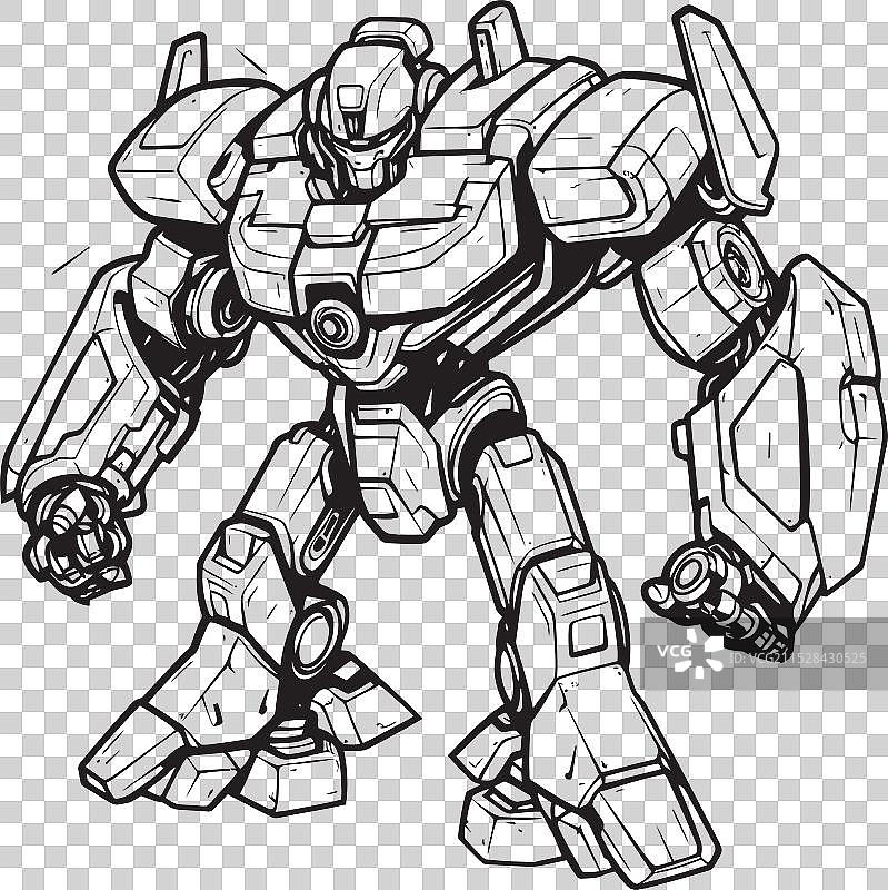 机械精通黑色徽章在武器上的机器人图片素材