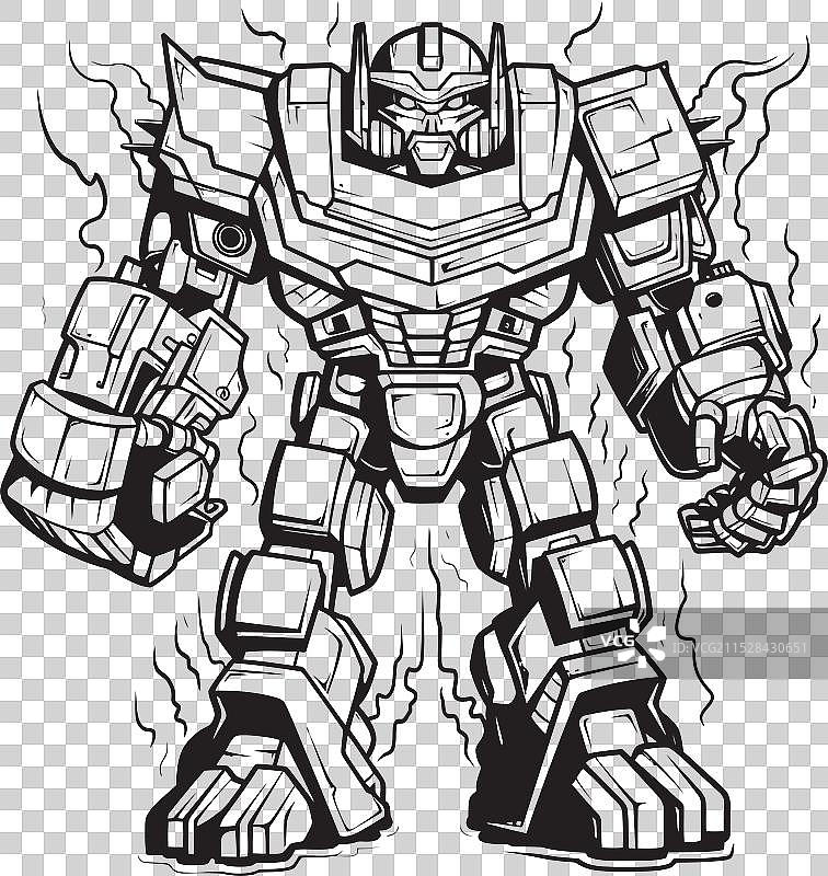 网络融合机器人变形为科技标志图片素材